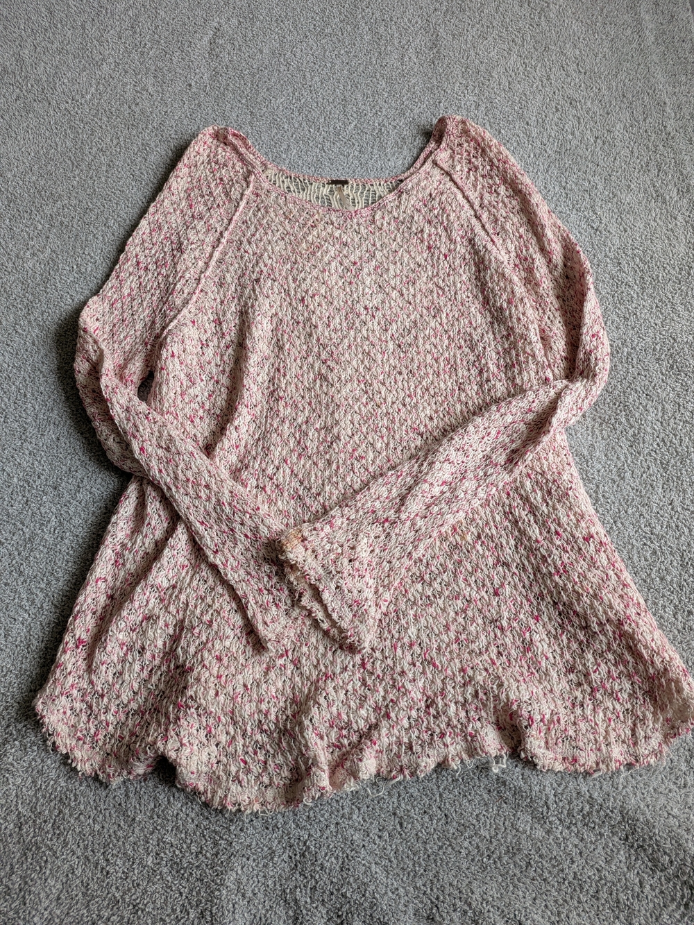 🌼B2G1🌼 Free People Pink & Cream Knit Scoop Neck Lacy Back Sweater